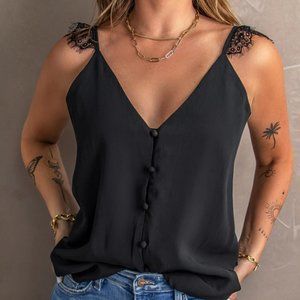Dainty Lace Strap Front Button Tank Top